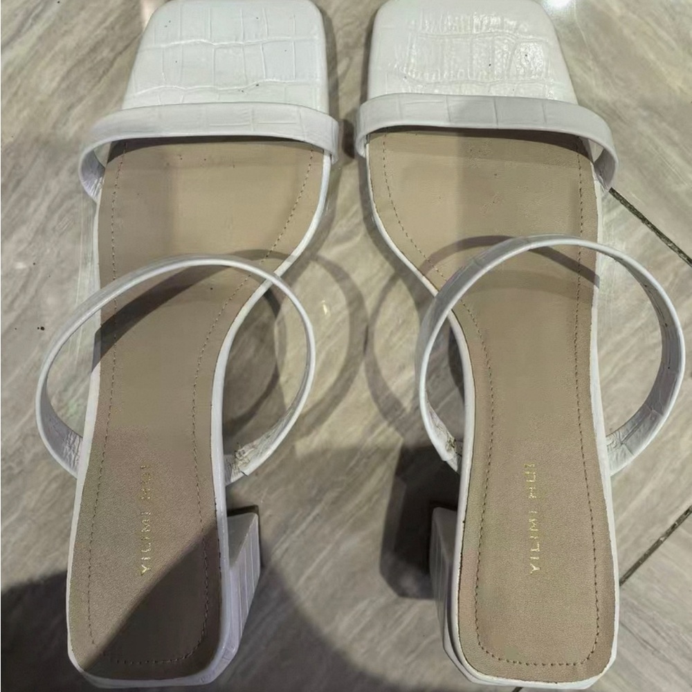 White Strappy Square-Toe Block Heel Sandals - Women